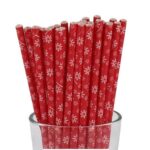 Paper Drinking Straws Red White Snowflakes 250 2