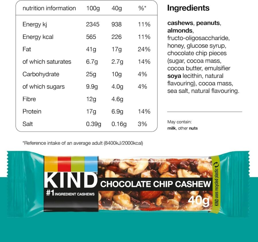 KIND-Bars-High-Fibre-Gluten-Free-Snack-Bars-Chocolate-Chip-Cashew-No-Artificial-Colours-Flavours-or-Preservatives-12-x-40g-Green-2