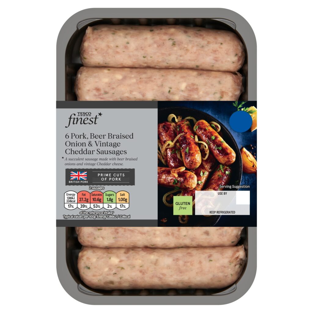 Tesco-Finest-Pork-Cheddar-Beer-Braised-Onion-Sausages-400g